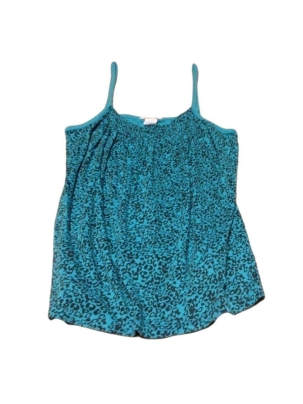 Lilu teal black cheetah leopard animal print smocked cami medium